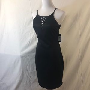 Cross cross neck black bodycon dress